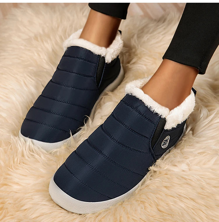 Winter Women Flats Warm Fur Black Ladies Shoes Round Toe Waterproof Shoes Sneakers Women Flat Zapatos De Mujer Shoes Woman