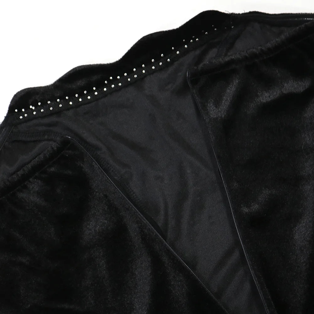 Women's Sexy Solid Color Backless Sleeveless Rhinestone Decor Velvet Bandeau Party Dress