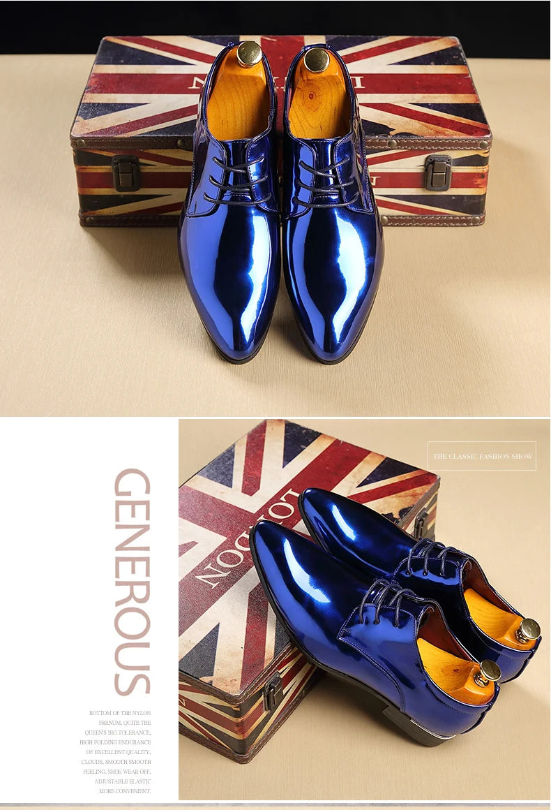 Italy Men Wedding Groom Formal Dress Evening Shoes Pointed Toe Male Gold Blue Red Party Oxfords Shoes