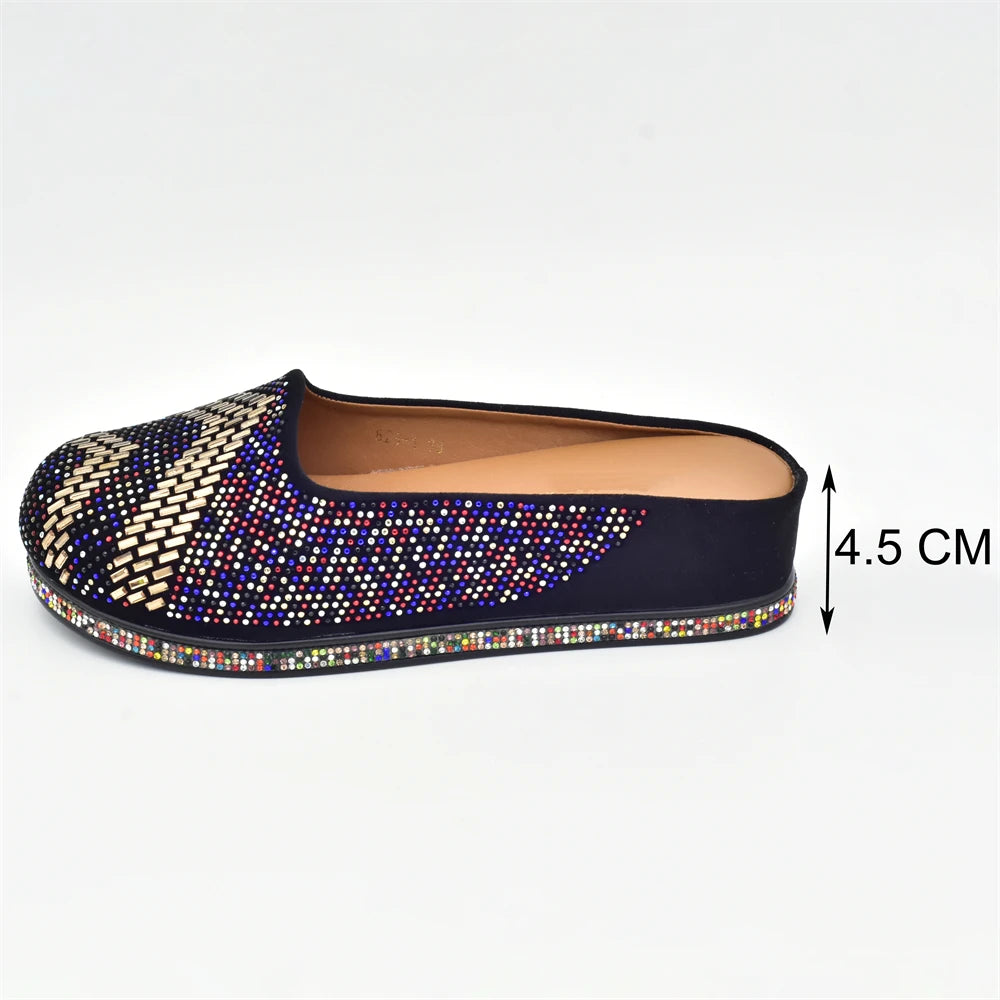 Bling Crystal Women Closed Toe Mules Half Close Slippers Thick Sole Light Weight Comfy Walking Shoes