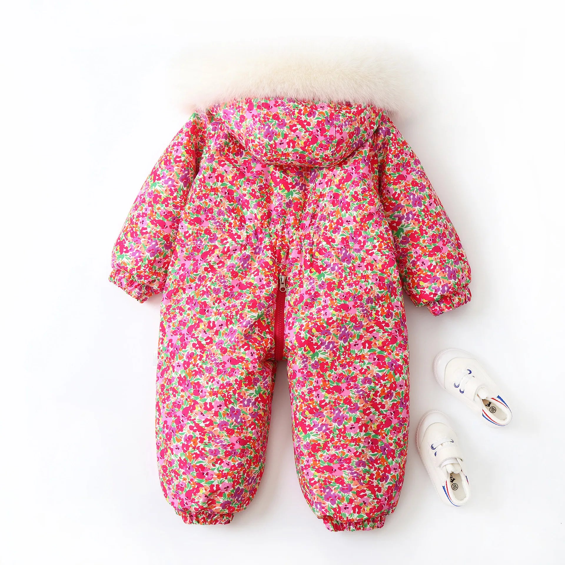 Unisex Children's Snowboard Winter Warm Clothing Snow Suit Floral Printed Fur Lining Hooded Snowboard Coats For Kids