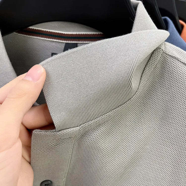 Men's Autumn 100% Breathable Cotton, Long-Sleeve Polo Shirt - Classic Cotton Collared T-Shirt With Business Casual Design