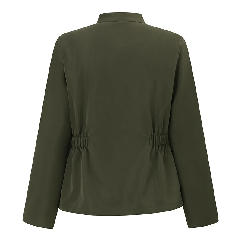 Autumn Fashion Work Over Shirts Woman Long Sleeve Stand Collar Cargo Shirts Casual Streetwear Camacas Vintage Outwear