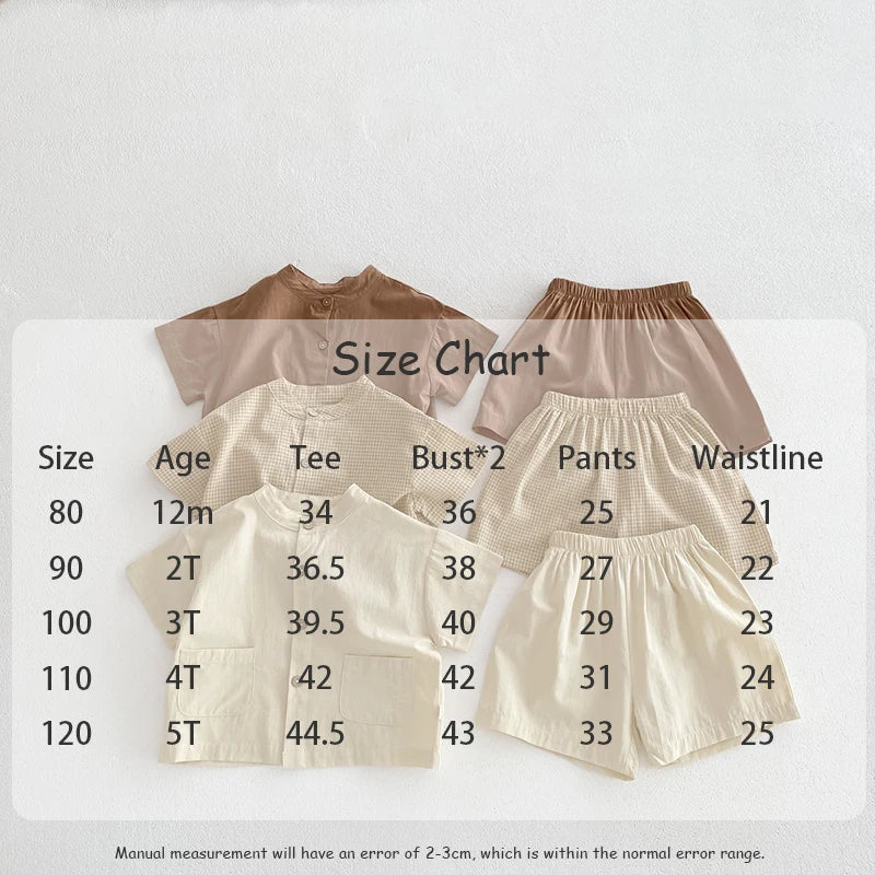 Summer Thin Short Sleeve T-shirt and Shorts Set Small Stand Collar Cool Toddler Boys Baby Girls 2PCS Casual Beach Suits 1-5Y Unisex