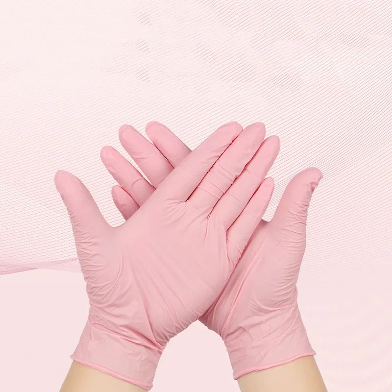 100 stuks roze nitril handschoenen wegwerp latex handschoenen poedervrij voor huishoudelijk gebruik, schoonheidssalon, keukenhandschoenen