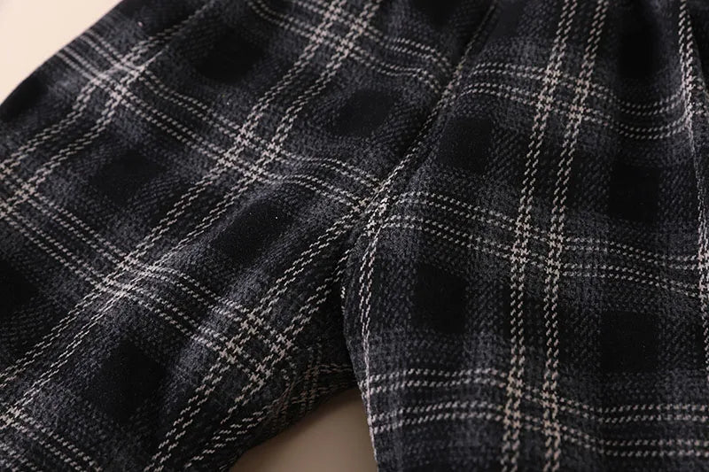 Winter Baby Children's Pants Girls Retro Plaid Thick Trousers Fur Lining Boys Warm Casual Pants 0-5Y Unisex