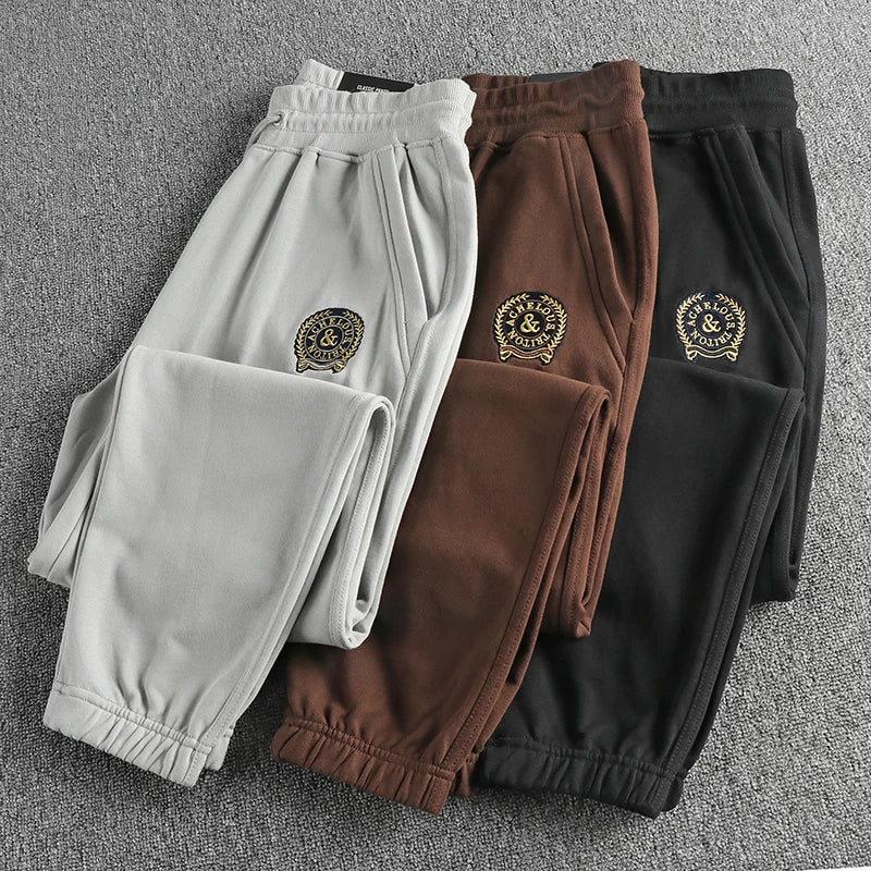 Herfst Amerikaanse Retro Terry Gebreide Borduurwerk Joggingbroek Heren Eenvoudige Elastische Taille Trekkoord Sport Casual Jeugd Losse Broek