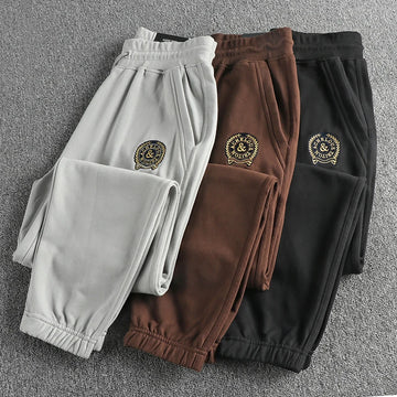 Herfst Amerikaanse Retro Terry Gebreide Borduurwerk Joggingbroek Heren Eenvoudige Elastische Taille Trekkoord Sport Casual Jeugd Losse Broek