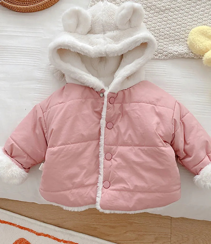 Winter Baby Girls Clothes Fur Lining Hoodie Jacket Cotton Fleece Boys Coat 7-36m Unisex