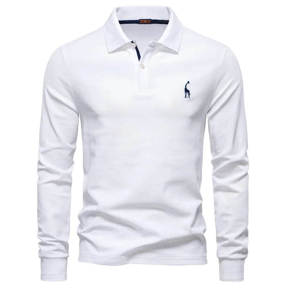 2025 Men's Business Casual Polo Shirt Solid Colour Long Sleeve Cotton Rich Blend Breathable Polos For Male