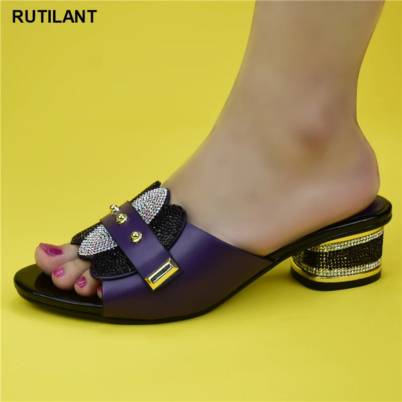 2025 Summer High Quality Italian Women Slippers Shoes With Elegant Heel Design Suitable for African Wedding Party