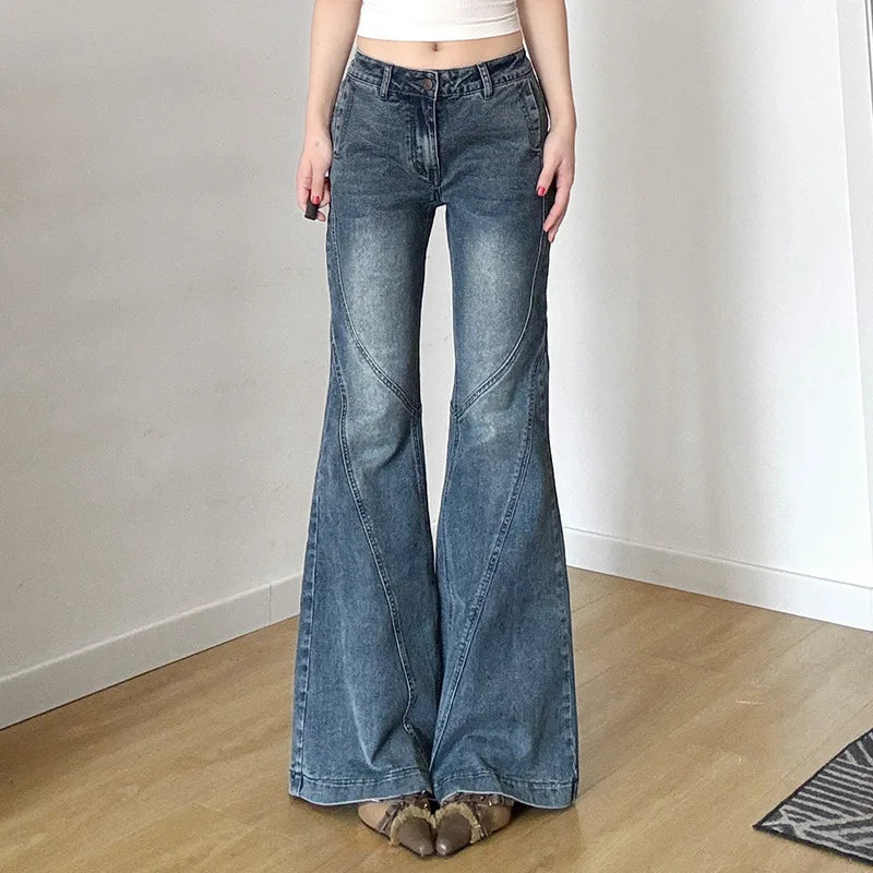 Women's Washed Denim Pants Trend Streetwear Y2K Low-Waist Flare Jeans Woman Casual All-Match Slimming Wide Leg Trousers