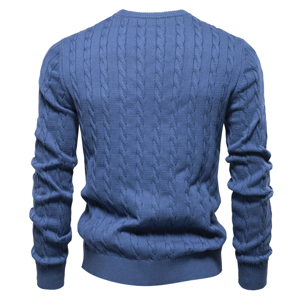 Men's Giraffe Embroidery Cotton Sweaters Round Neck Classic Twist Patterned Pullover Knitted Sweater for Men