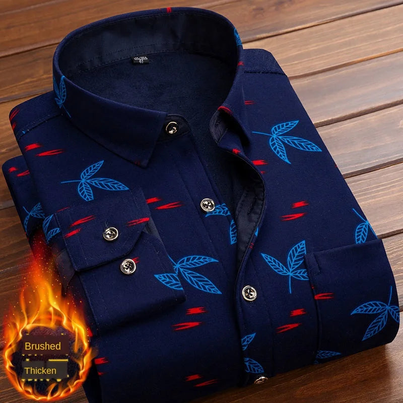 Herbst/Winter Dickes Samthemd für Herren, lässig, langärmelig, warmes Fleecefutter, modisch, weicher Flanell, Übergröße L – 5XL