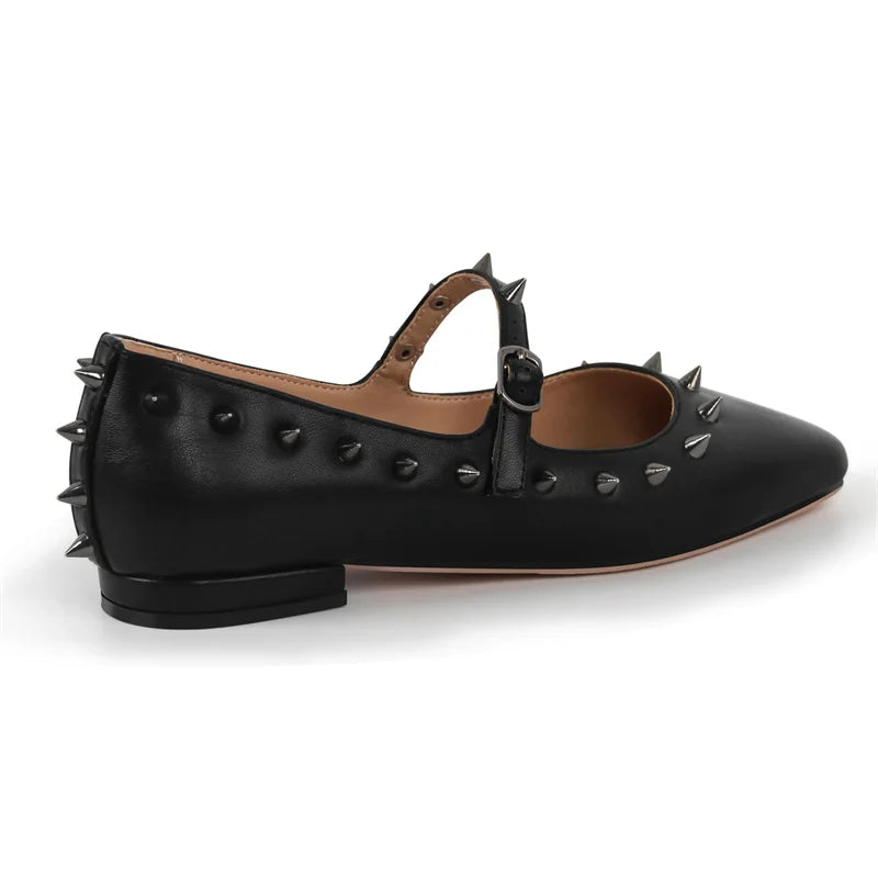 Women Square Toe Matte Flats Mary Jane Retro Elegant Big Size Daily Rivet Flats