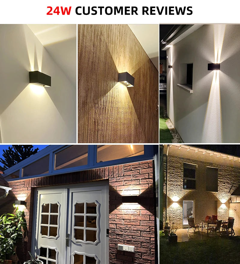 LED Wall Lamp Outdoor Waterproof IP65 Interior Wall Light Porch Garden Lights Living Room Street Corridor Stairs Lighting 24W