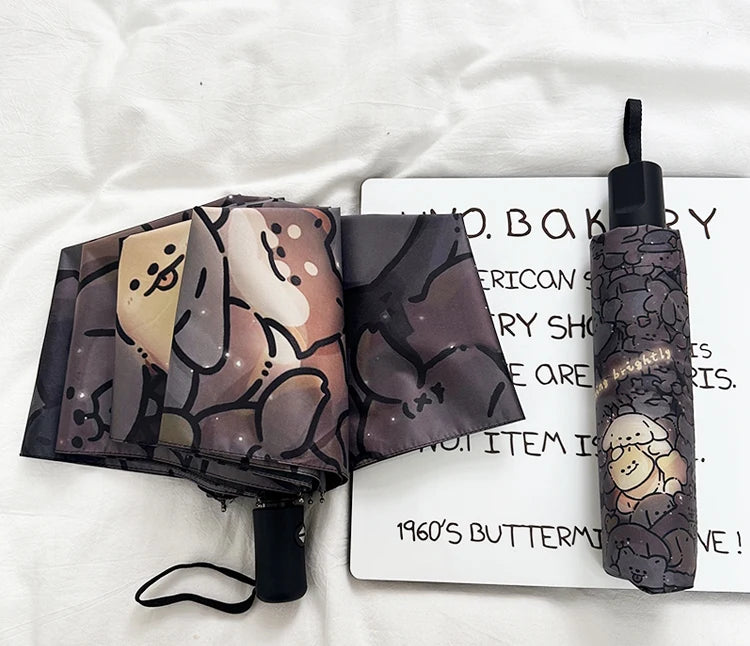Automatic Fold Umbrella with Shiny Puppy Design | All-Weather UV Sunshade | High - End Ins Style for Women