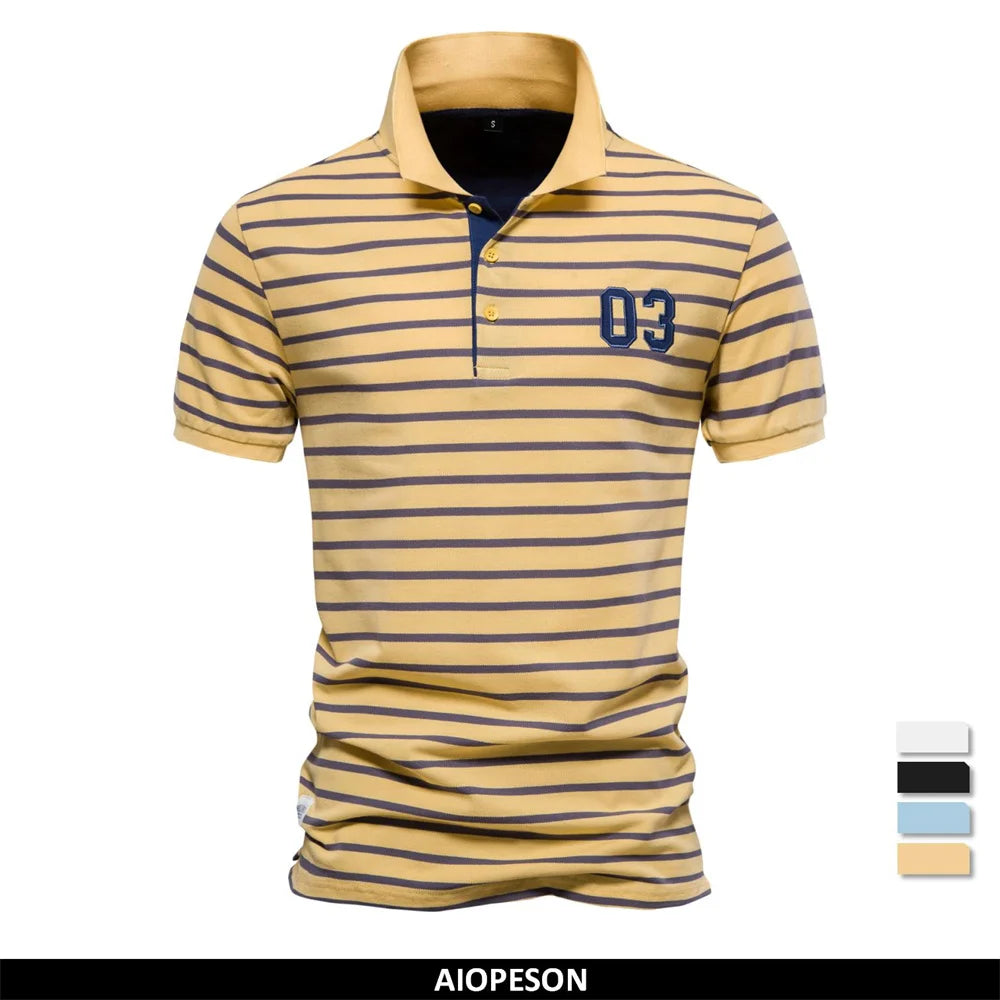 Cotton Embroidery Men's Polo Shirts Casual Striped Short-sleeved Polo Shirts for Men New Summer Polos Men Clothing