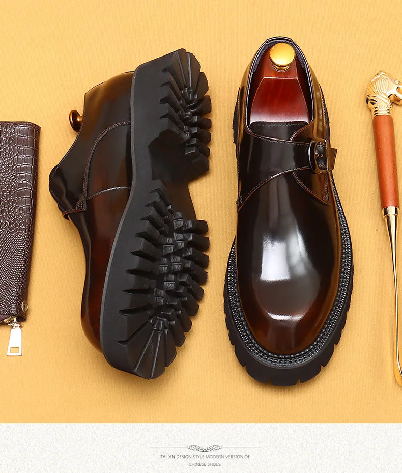 British casual leather shoes genuine leather formal business men shoes thick soled Oxford shoes patent leather Derby shoes