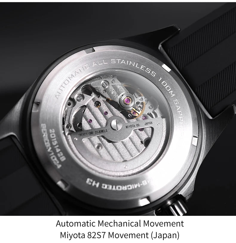 Yelang V1024 Men's 44mm Automatic Mechanical Watch Luminous 100m Water Resistant Japan Miyota 82S7 Movement Stainless Steel Band