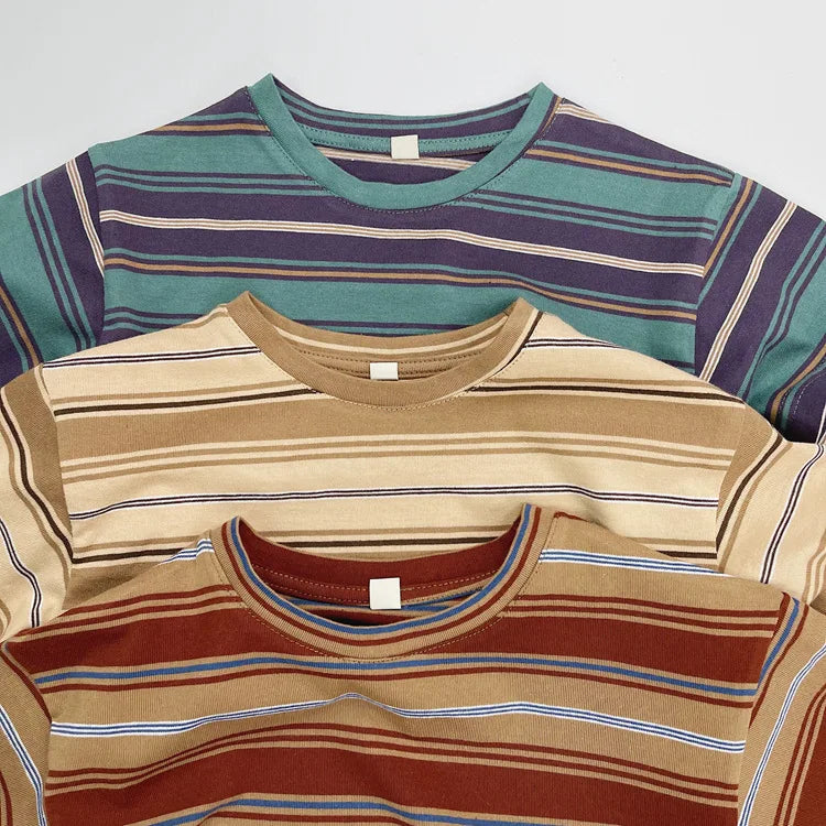 2025 Zomer Nieuwe Kinderen Korte Mouw T-shirts Katoenen Baby Jongen Meisje Casual Gestreepte T-shirts Peuter Veelzijdige Tops Kinderkleding