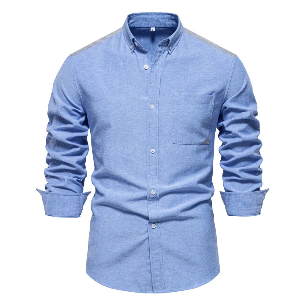 Men's Spring Patchwork Oxford Shirt Casual Wear Cotton Blend Pocket Shirts For Men