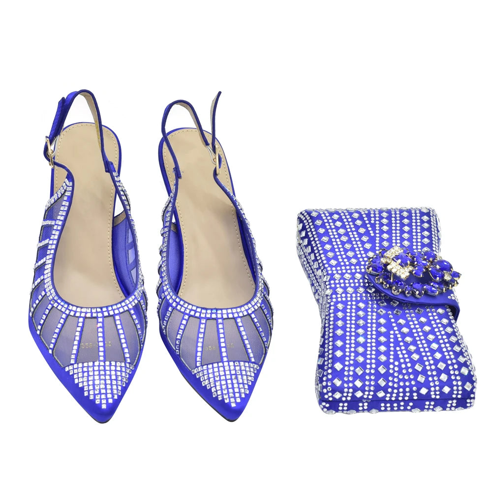 2025 Italian Shoes and Bags Matching Set Decorated with Rhinestone Plus Size Heels