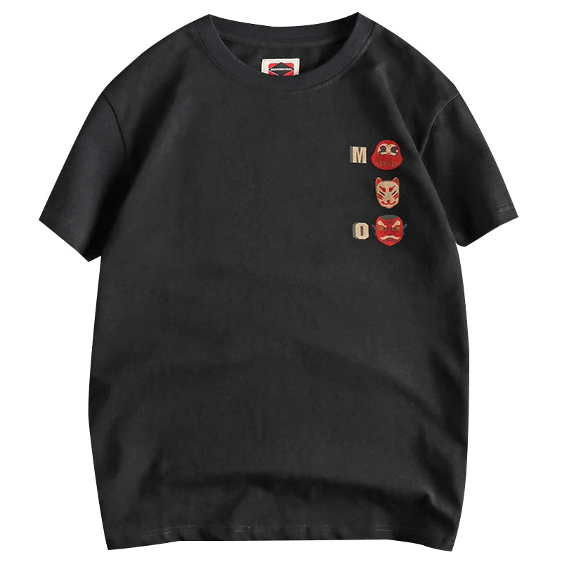 Summer New American Retro Short Sleeve O-neck Face Makeup Printed T-shirt Men's Fashion 100% Cotton Washed Youth Casual Tops