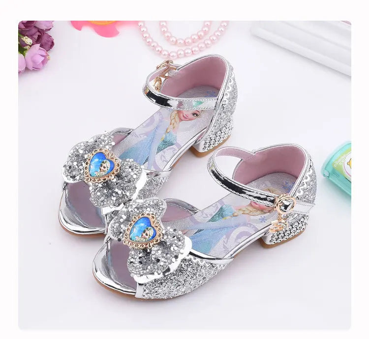 Kid fashion shoes Girls Sandals Frozen 2 Elsa Princess Shoes Little Girls Crystal Shoes Children High Heels Catwalk Show Shoes
