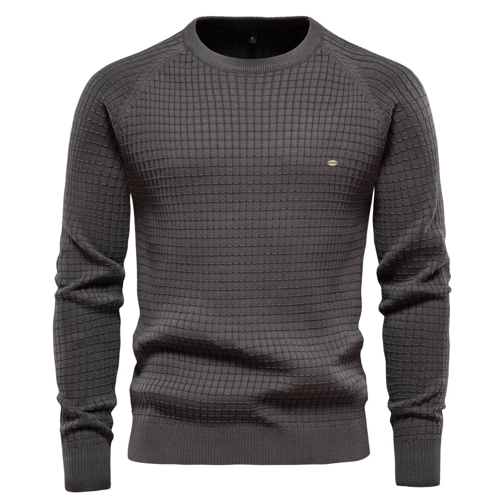 Men's 100% Cotton Sweaters Solid Colour O-neck High Quality Mesh Pullovers Male Winter Autumn Basic Sweaters