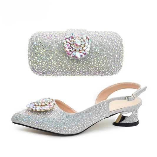 African Women Heel Shoes and Bag Party Set Italian Design with Matching Clutch Bag for Ladies' Wedding