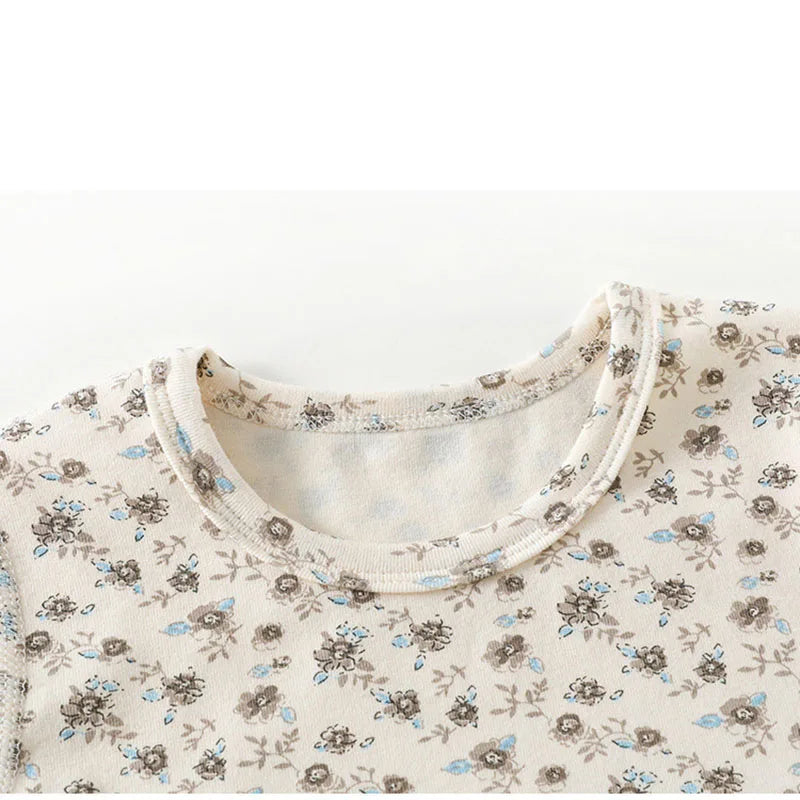 New Spring Girls Boys Clothes Set Baby Cute Floral Home Wear Toddler Full Printed Flowers Children's Loungewear 0-4T Unisex