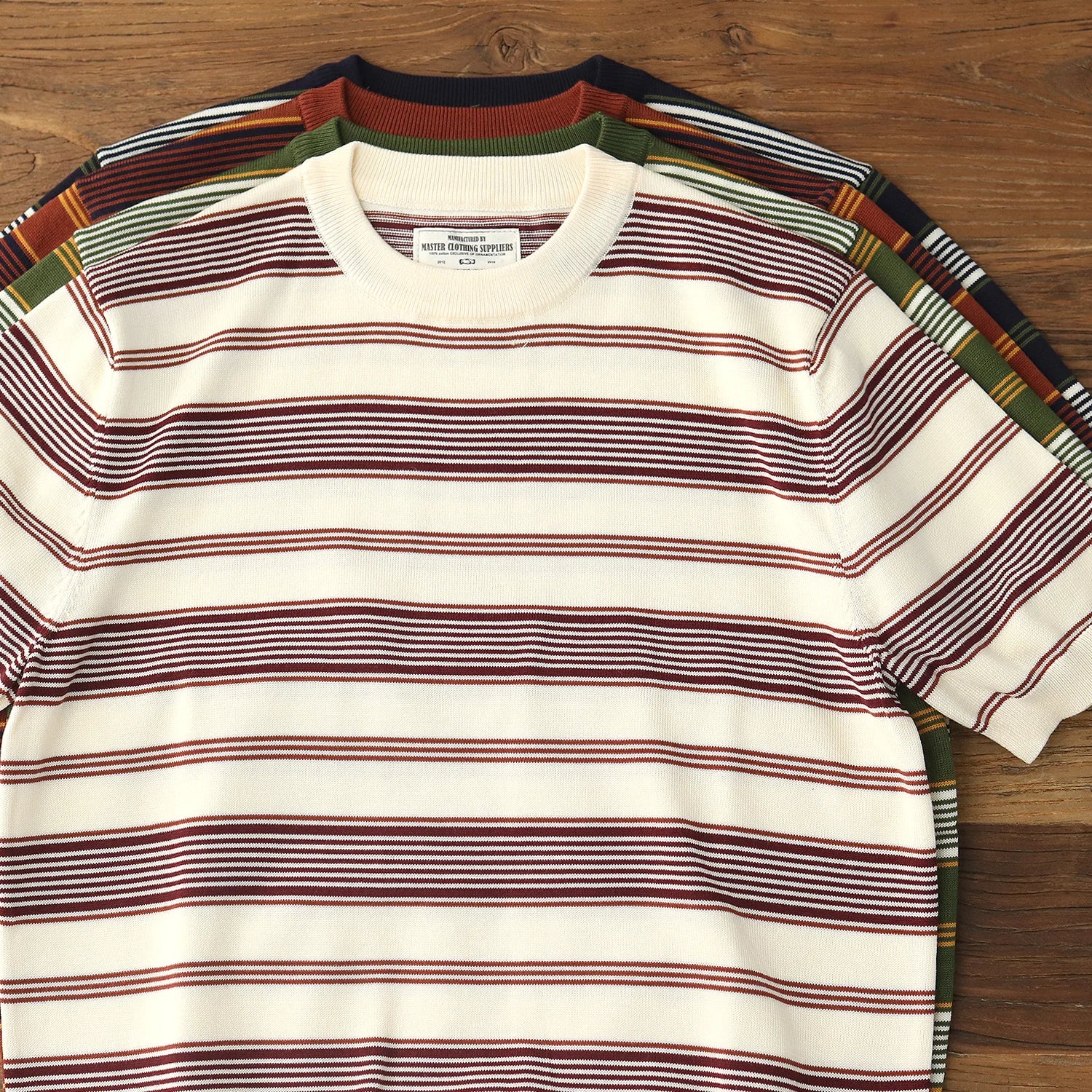 2025 Zomer Nieuwe Amerikaanse Retro 280G Korte Mouw O-hals Gebreid Gestreept T-shirt Heren Eenvoudig 100% Katoen Gewassen Casual Slim Tops