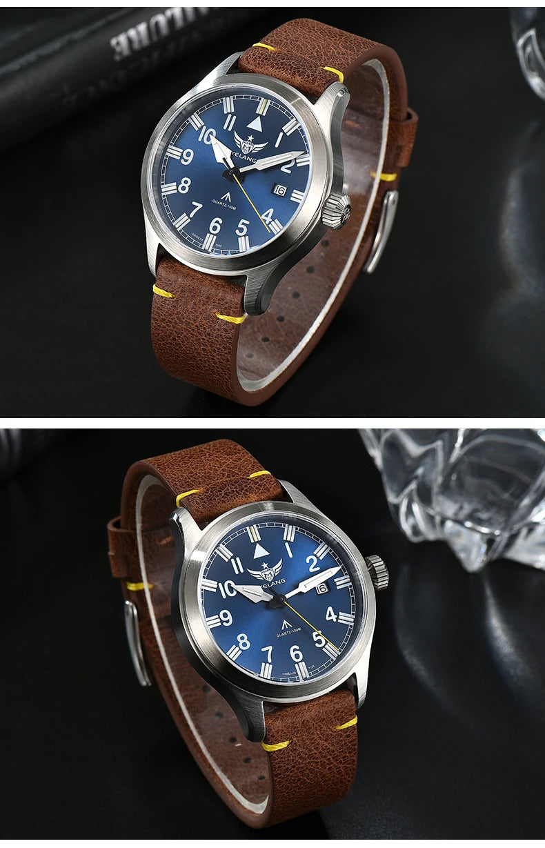 Yelang V1021 Men Quartz Watch 42mm Swiss Ronda Movement Luminous T100 100m Waterproof Men's Diving Watch 316L Stainless Sapphire