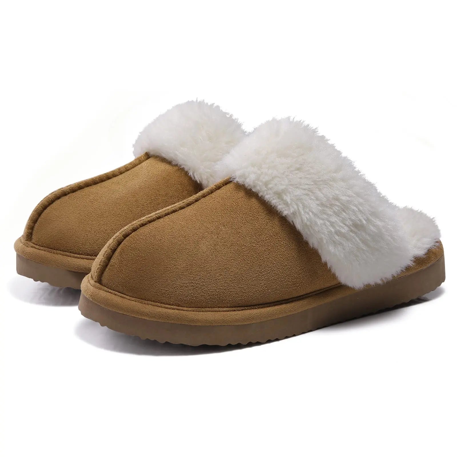 Unisex Fuzzy House Winter Slippers Fashion Fur Collar Suede With Fluffy Memory Foam Indoor Slides Plush Cotton Shoes For Men & Women