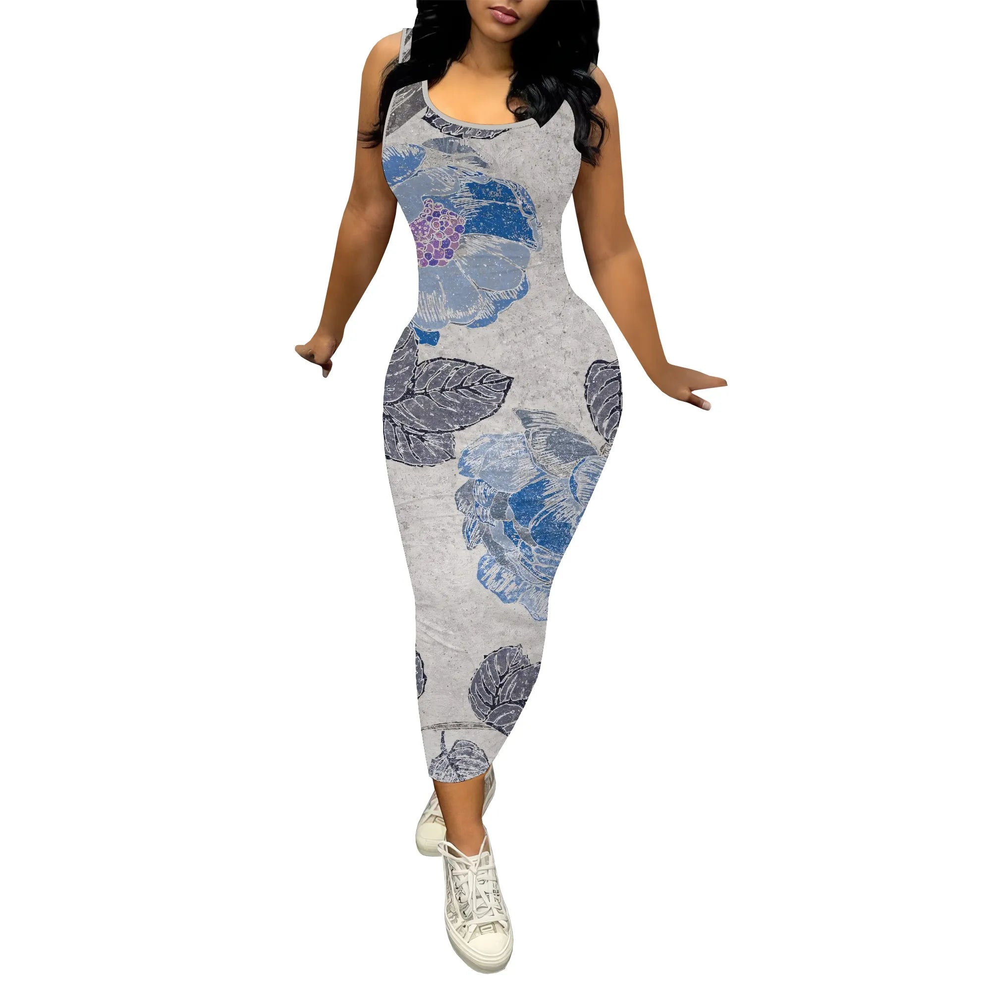 Women's Black Floral Sleeveless Printed Dress Polyester A-Line Knee Casual Summer Trendy Chic Design