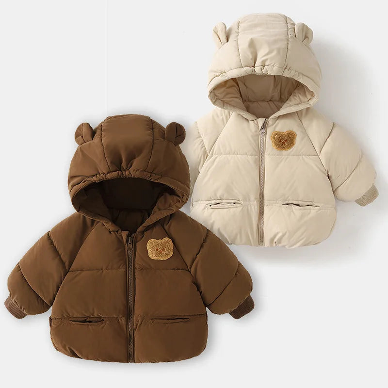 Winter Kids Parkas Hooded Fur Lining  Jacket  Cartoon Girls Boys Thicken Children Coat Unisex