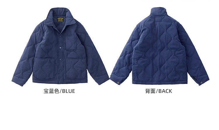 Winter New American Retro Langarm Revers Baumwolle gepolsterte Cargojacke Herren Einfacher dicker Innenliner Lässiger Mantel mit mehreren Taschen