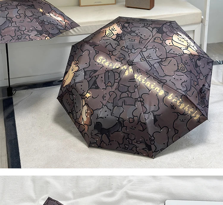 Automatic Fold Umbrella with Shiny Puppy Design | All-Weather UV Sunshade | High - End Ins Style for Women