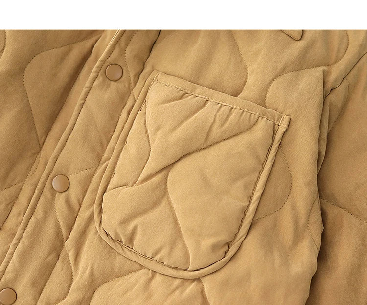 Winter New American Retro Langarm Revers Baumwolle gepolsterte Cargojacke Herren Einfacher dicker Innenliner Lässiger Mantel mit mehreren Taschen