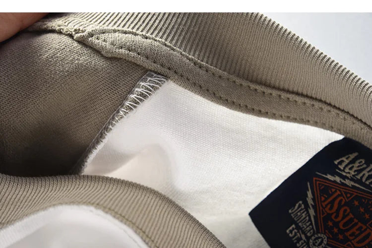 Autumn New American Retro Long Sleeve O-neck Contrast Splicing T-shirt Men's Fashion 100% Cotton Washed Old Casual Sport Tops