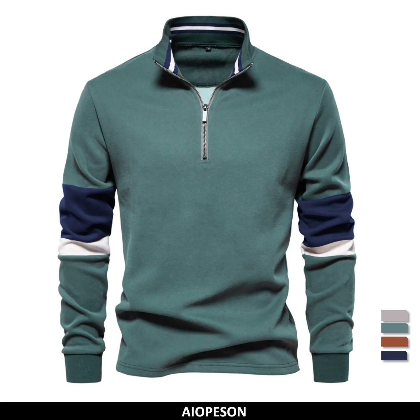 Men's Mock Neck Quarter Zip Sweatshirts Patchwork  Fashion Pullover Cotton-blend Sweatshirt for Men