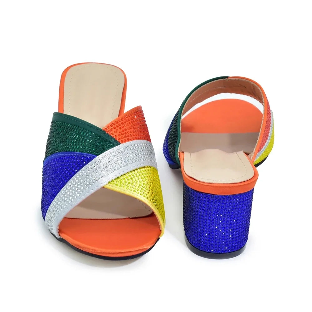 African Women Wedding Shoes Bride Shoes Luxury Elegant Low Heels Rhinestone Lady Slippers Sandals Nigerian Pumps