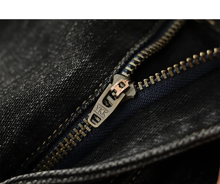 Herfst Nieuwe Amerikaanse Retro Zware Zwarte Denim Stretch Jeans Heren Eenvoudige Gewassen Oude Casual Rechte Slanke Potloodbroek