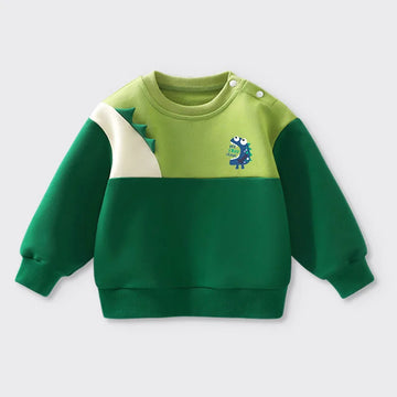 New Spring Kids Green Hoodie Children Cartoon Dinosaur Sweatshirt Girls Tops Boys Colour Block Outwear 12M-6T Unisex