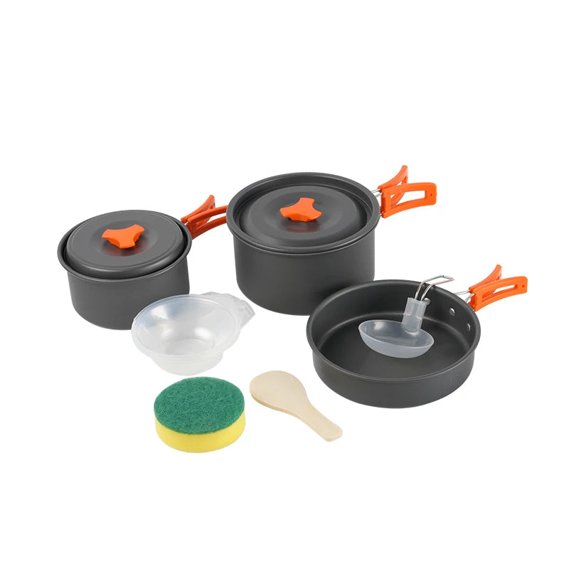 BRS 1set Camping Cookware Kit Outdoor Portable Aluminum Cooking Set Pots Dishes Bowler Kitchen Equipment Gear for Cooking Picnic