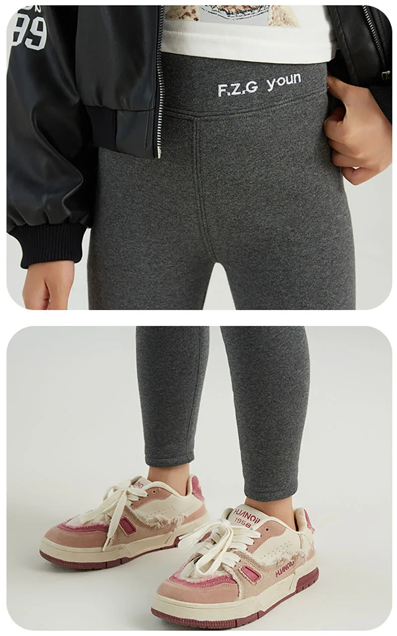 New Winter Girls Thickened Leggings Casual Slim Warm Pencil Pant Plus Velvet Stretch Children Trousers 4-6Y Girls