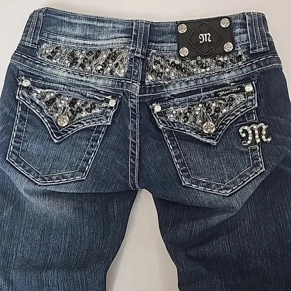 Women's Gothic Jeans Y2K Clothes Harajuku Hip Hop Pocket Embroidery Vintage Dark Blue Baggy Jeans High Waist Slim Flared Trousers