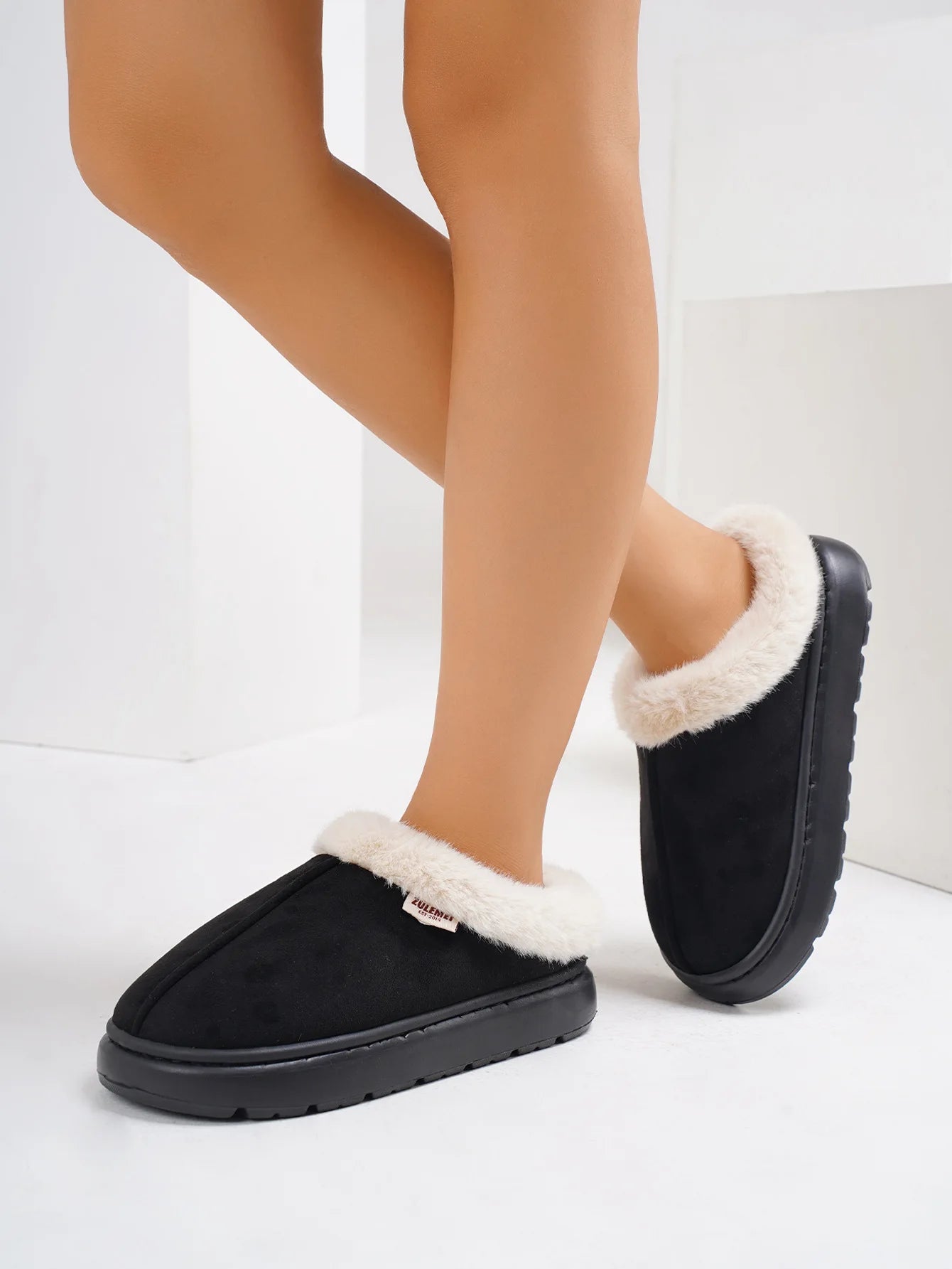 Women's Winter Warm Platform Fluffy High Quality Slippers With Plush Cotton For Indoor and Outdoor Use Fuzzy Slides Ladies' Shoes