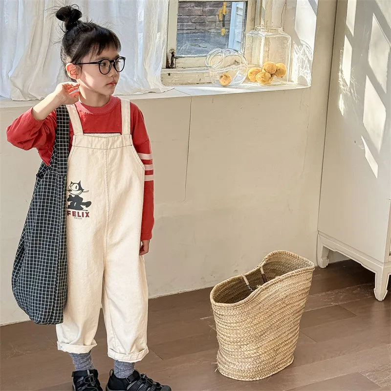 2025 Lente Nieuwe Kinderen Losse Overalls Katoen Baby Meisjes Jongens Cartoon Print Wijde Pijpen Broek Jongens Band Broek Kinderen Casual Broek 4-6Y Unisex
